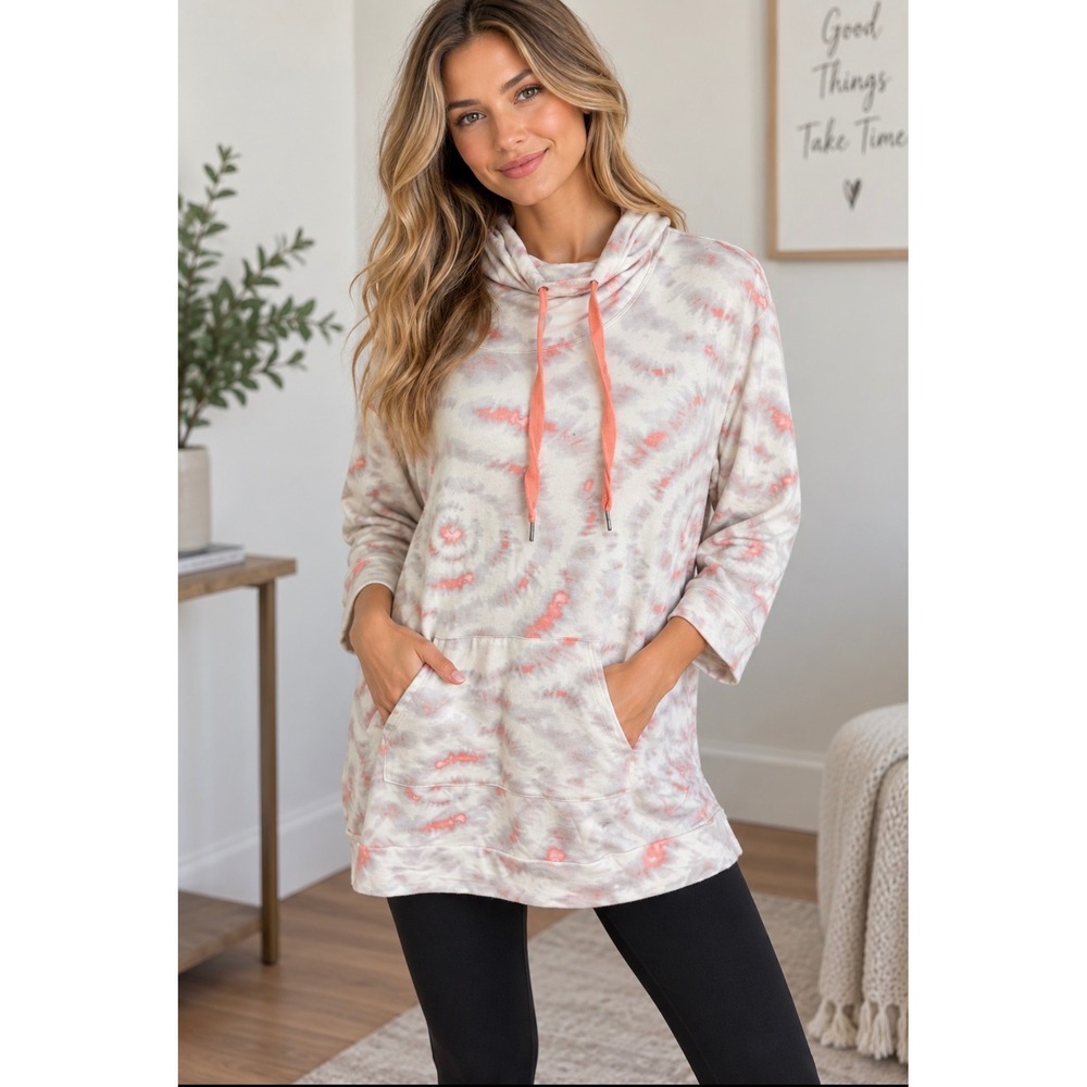 Koolaburra by UGG Cowl Neck Tie Dye Sweatshirt Peach Grey Cream Small